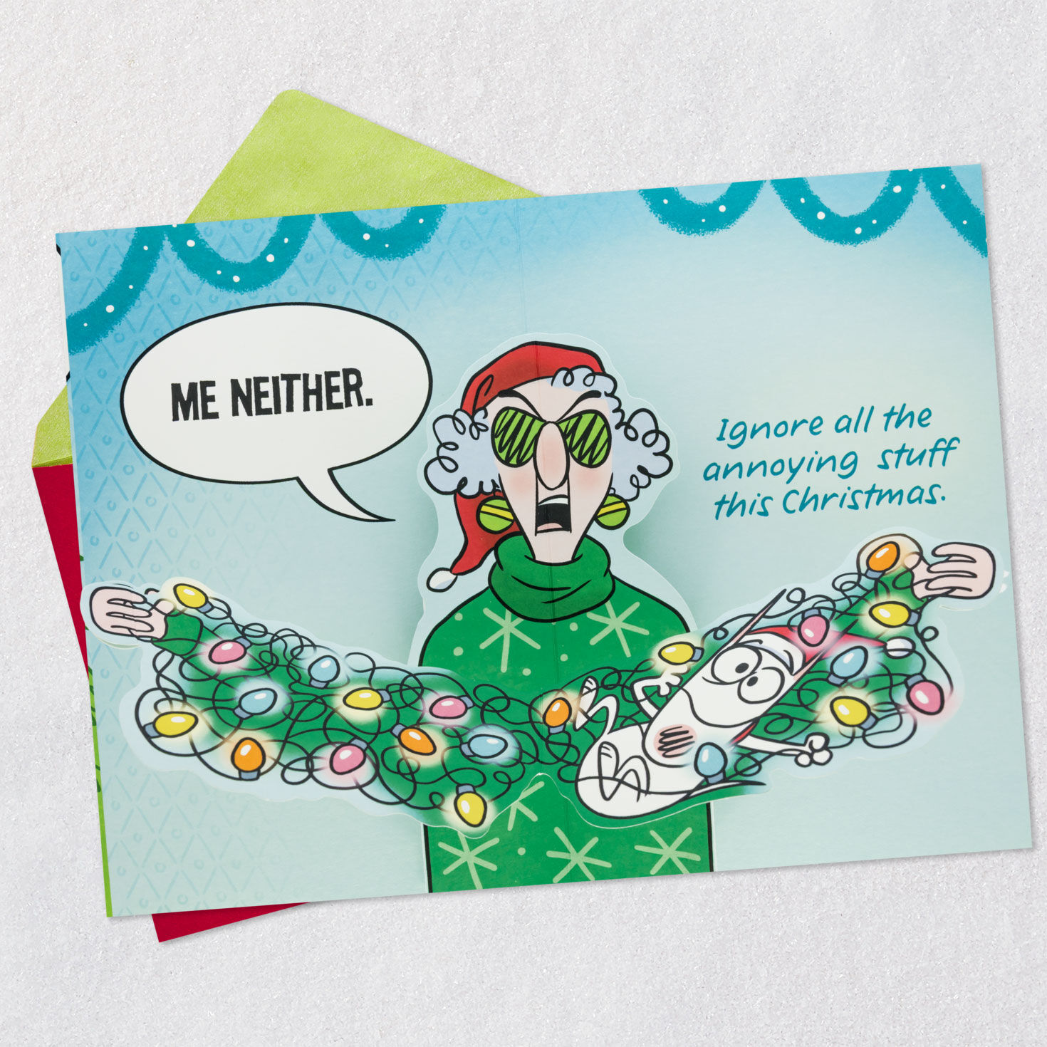 Maxine Tangled Lights Funny Christmas Card Open card with envelope image number 4