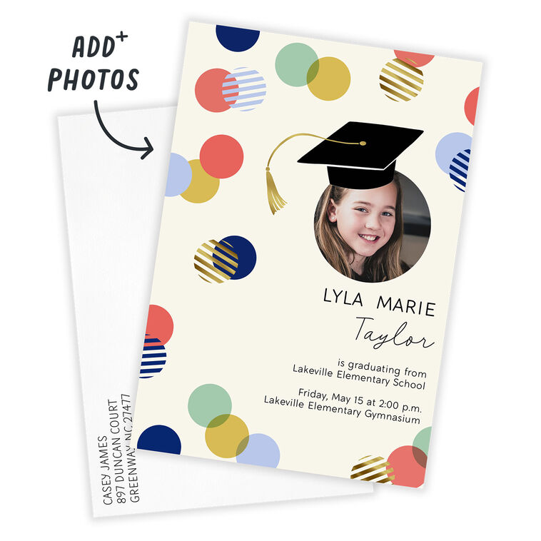 Colorful Dots and Grad Hat Graduation Invitation, , large image number 2