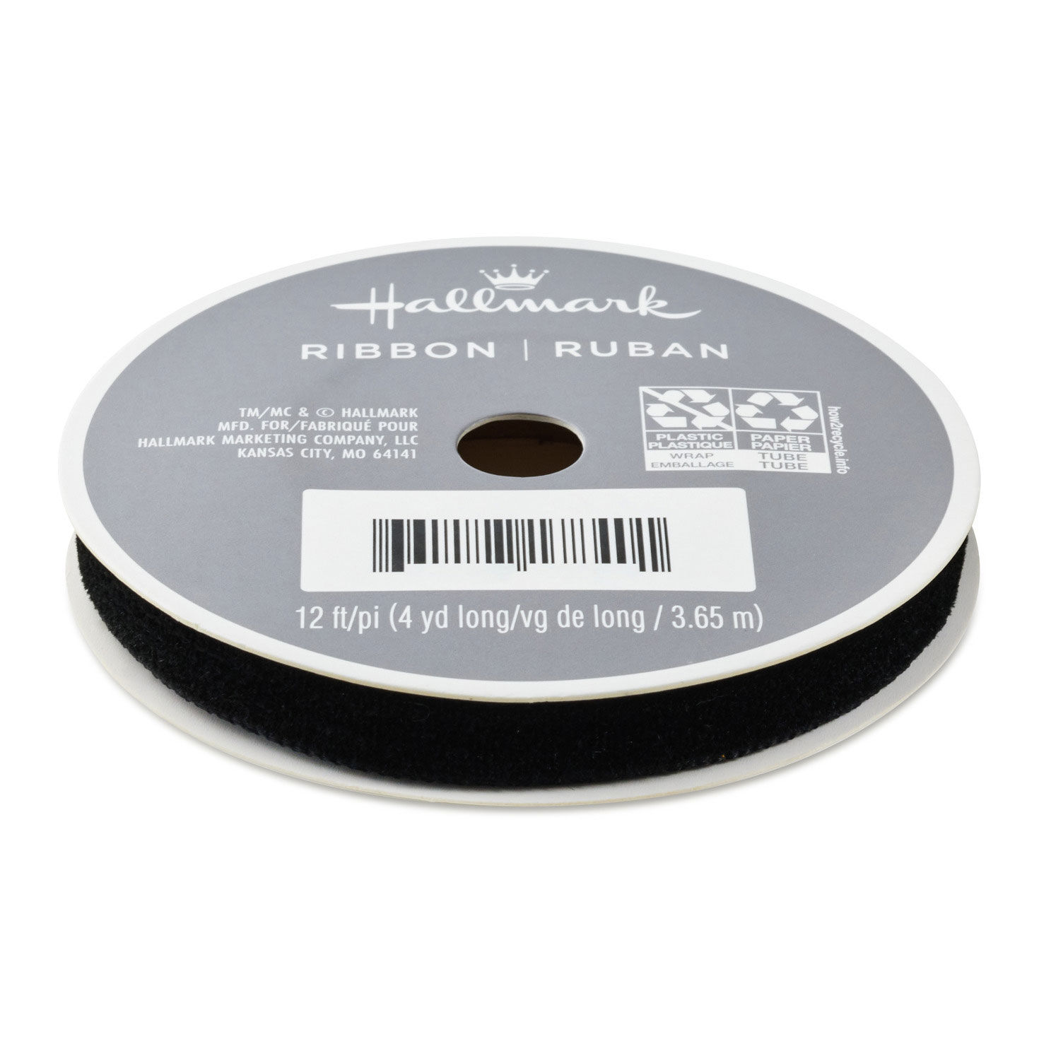 0.3" Black Velvet Holiday Ribbon, 12'