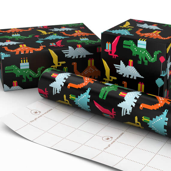 8-Bit Dinosaurs Birthday Wrapping Paper, 20 sq. ft., , large image number 3