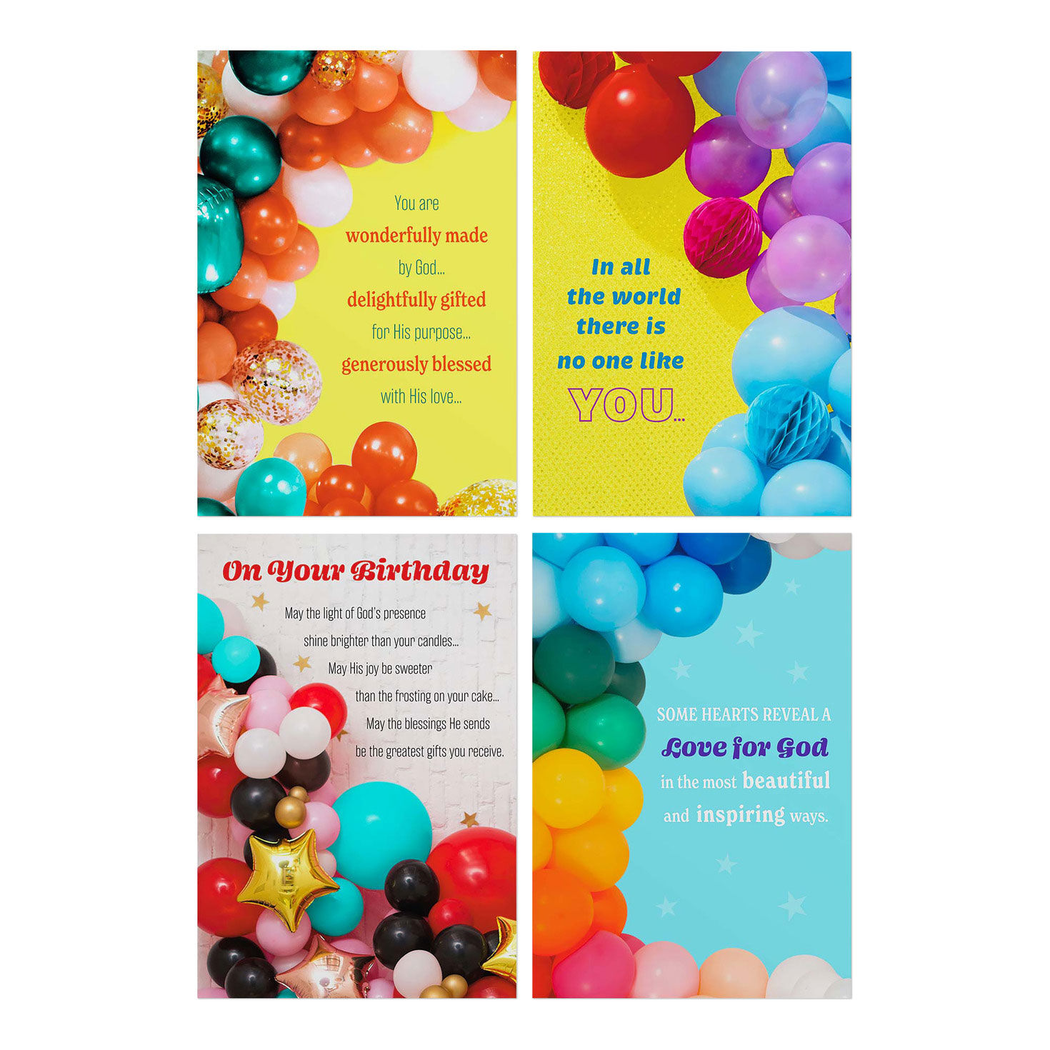 Bright Balloons Assorted Religious Birthday Cards, Box of 12