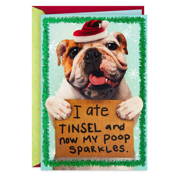 Bulldog in Santa Hat Funny Christmas Card, , large image number 1