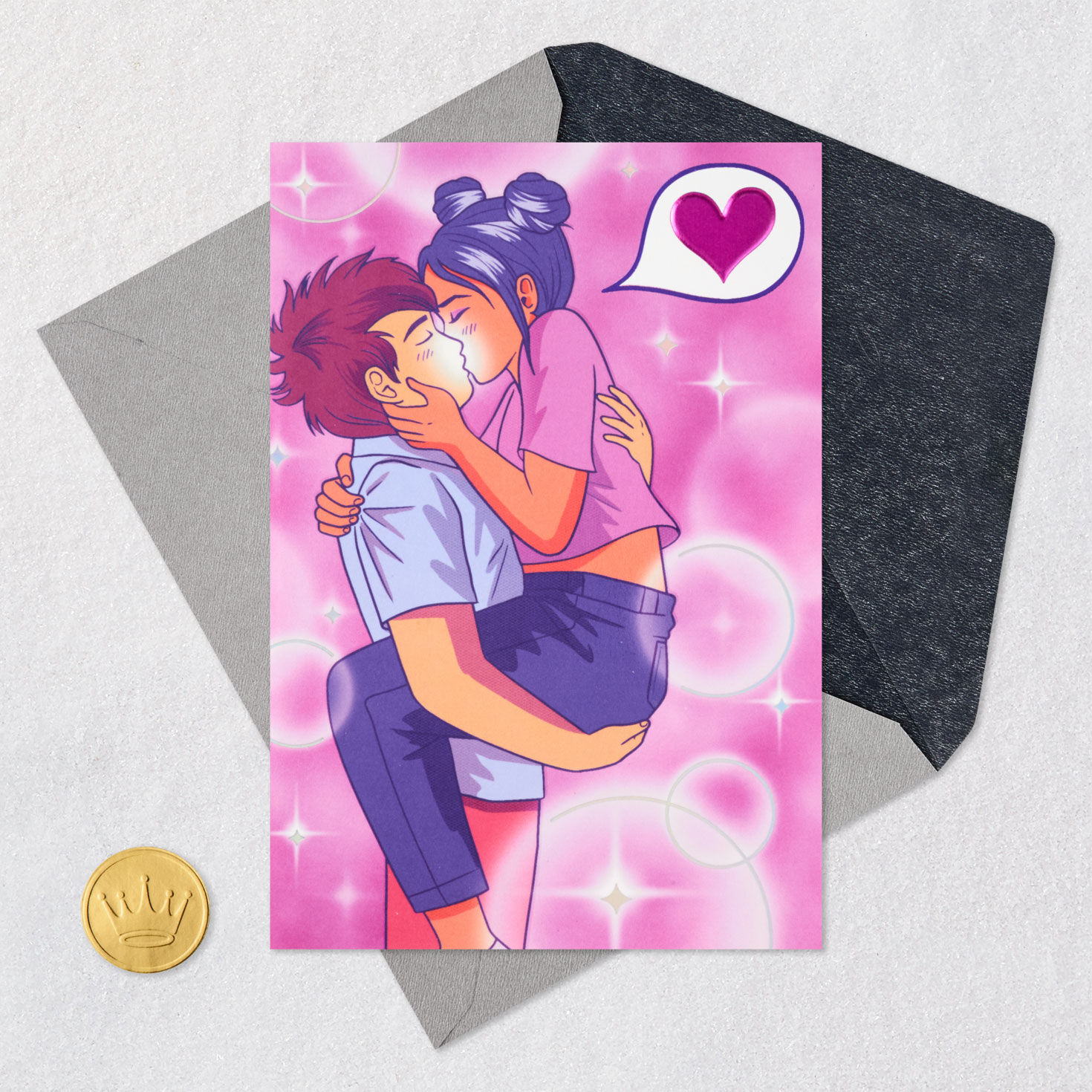 Just Right Anime Couple Kissing Romantic Love Card for only USD 5.99 | Hallmark