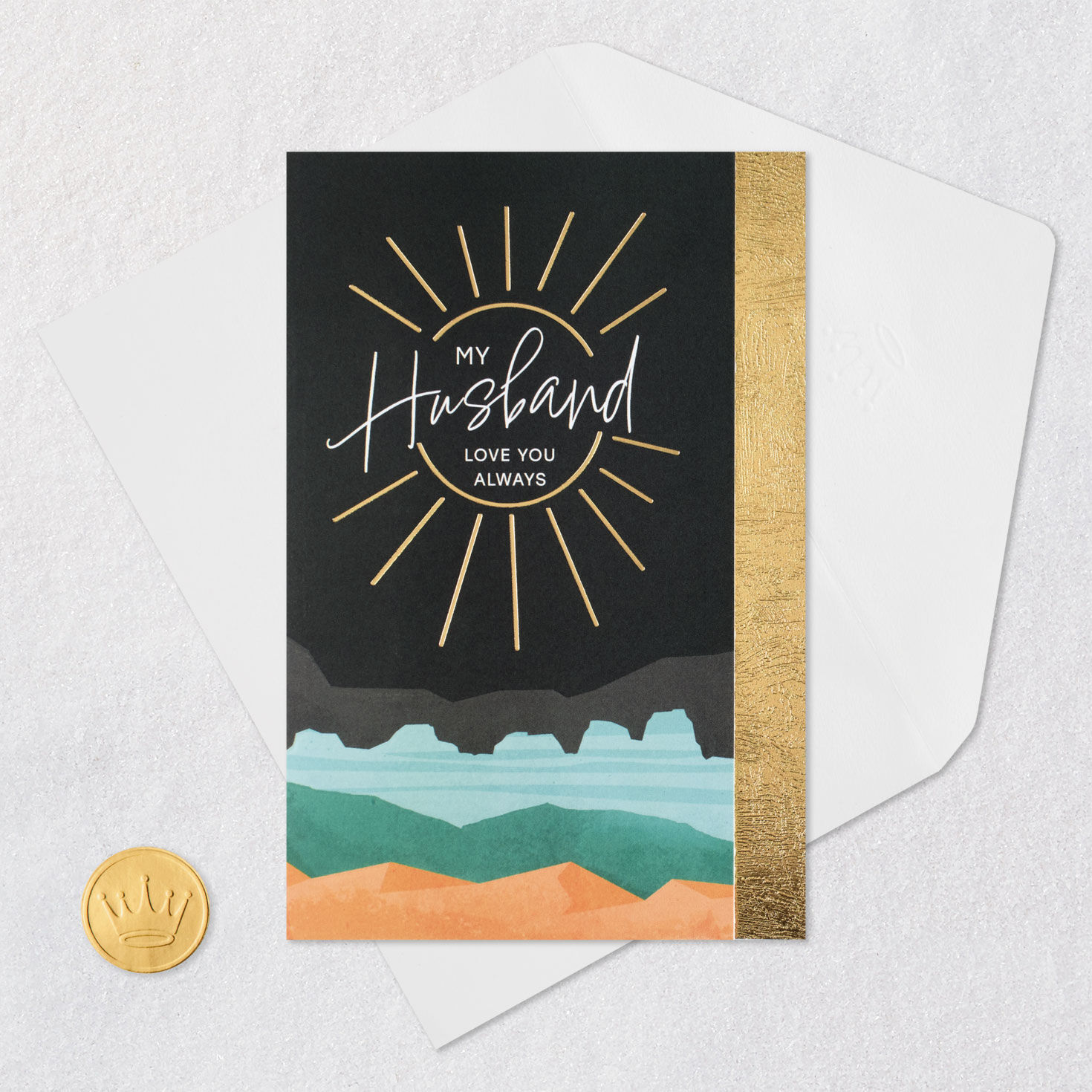 Gold Sun on Black Father's Day Card Card Front with Envelope and Gold Seal image number 6