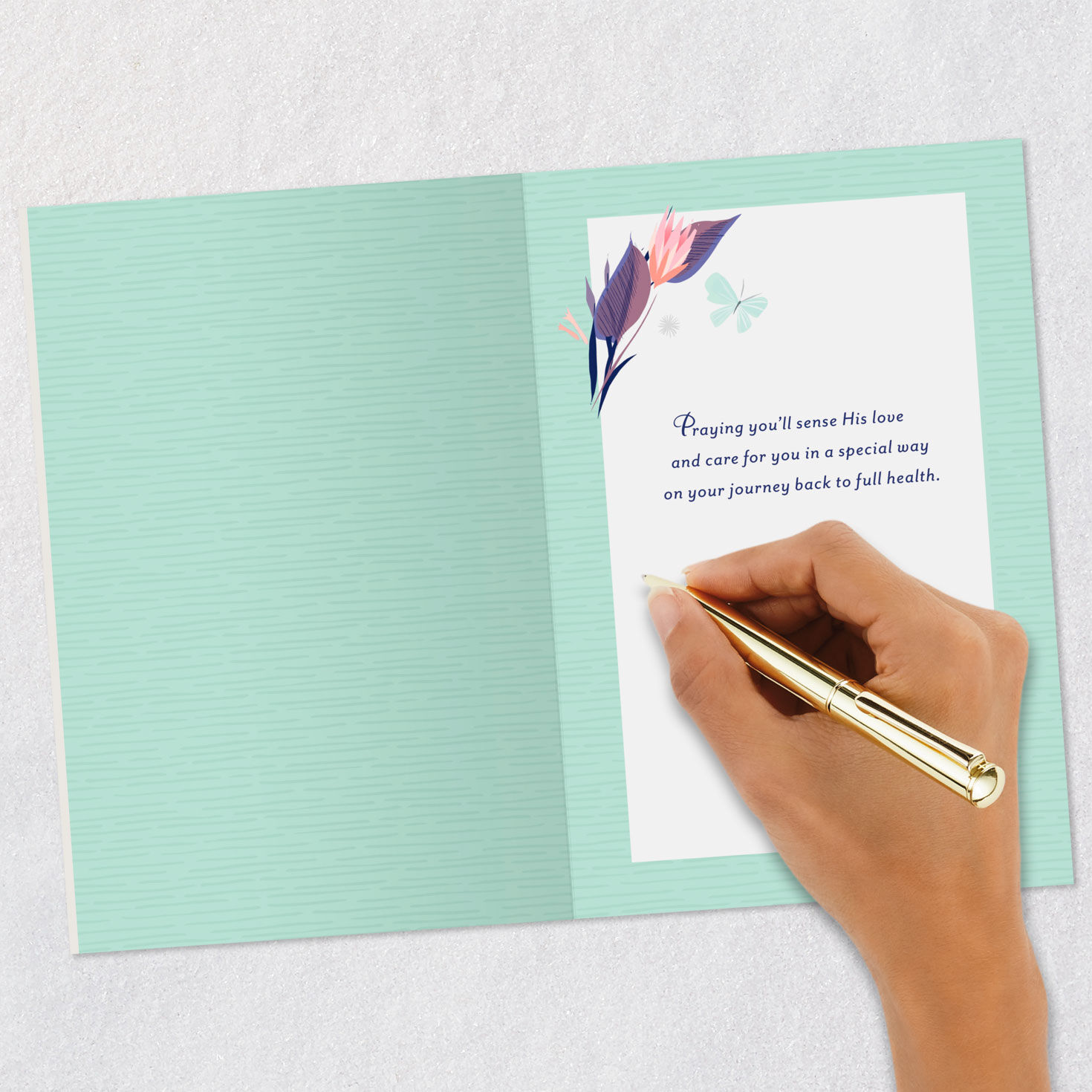 Sweet Bird and Flowers Christian Get Well Card signing card image number 6