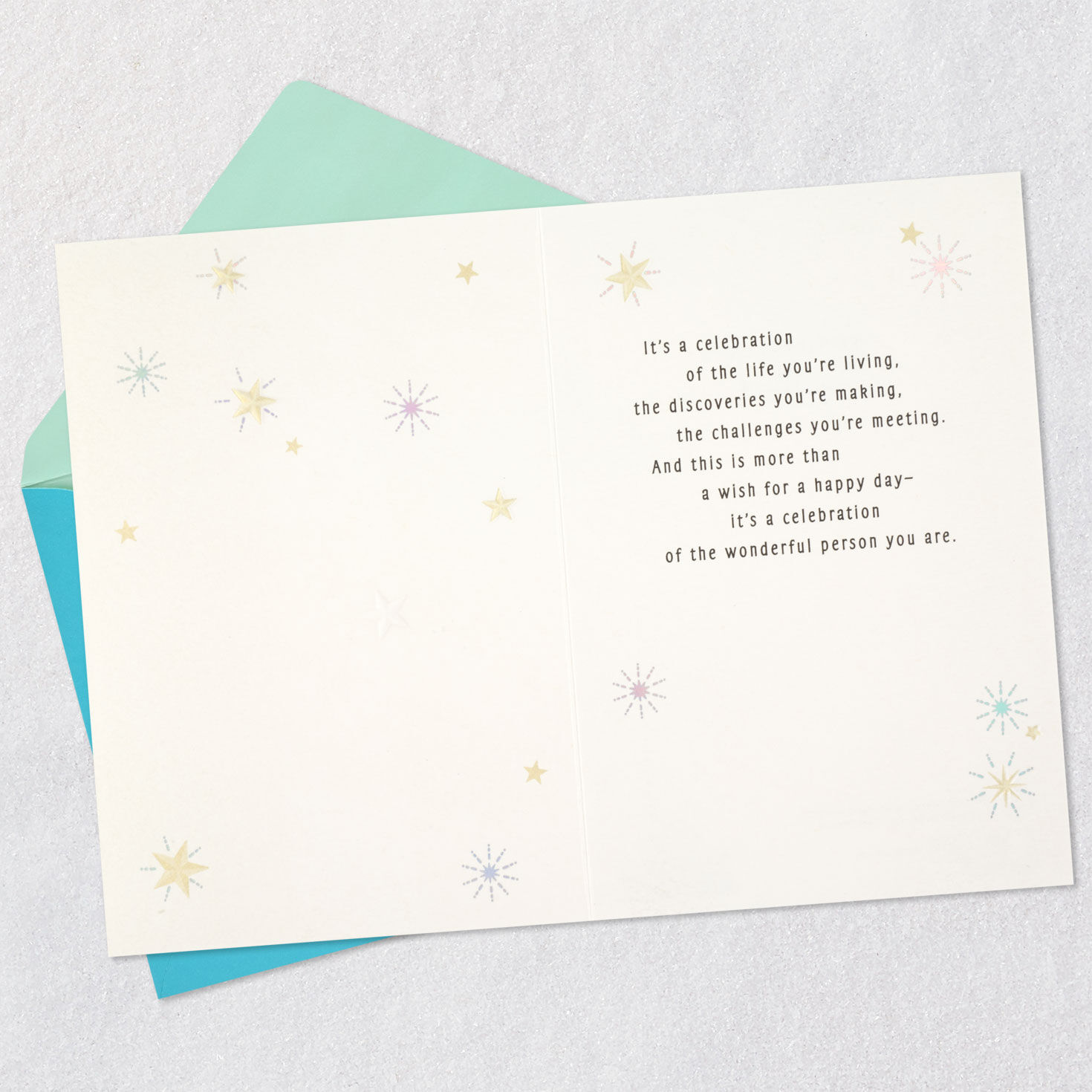 Taupe Graduation Caps and Gold Stars on White Grad Card Open card with envelope image number 3