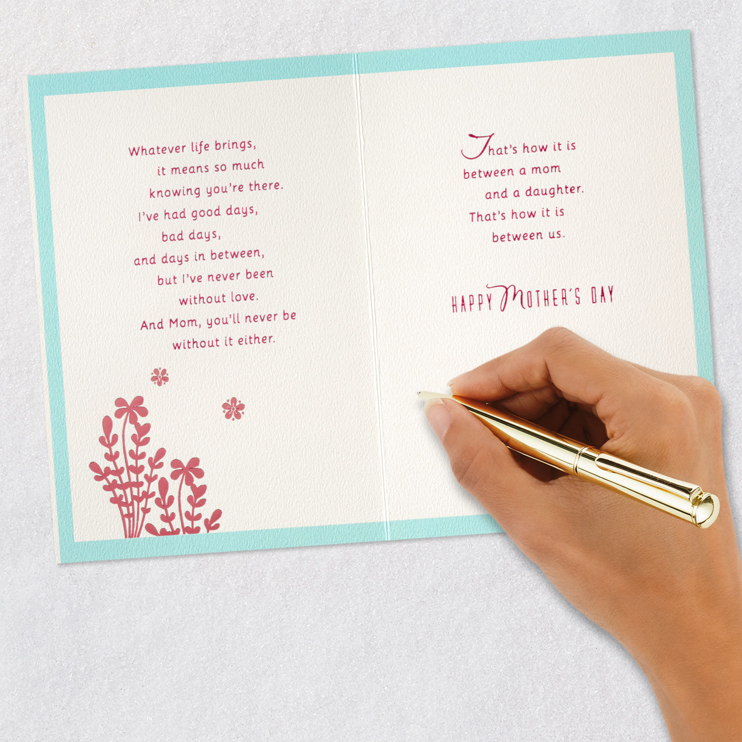 Pink and White Flowers Mom Mother's Day Card From Daughter signing card image number 7