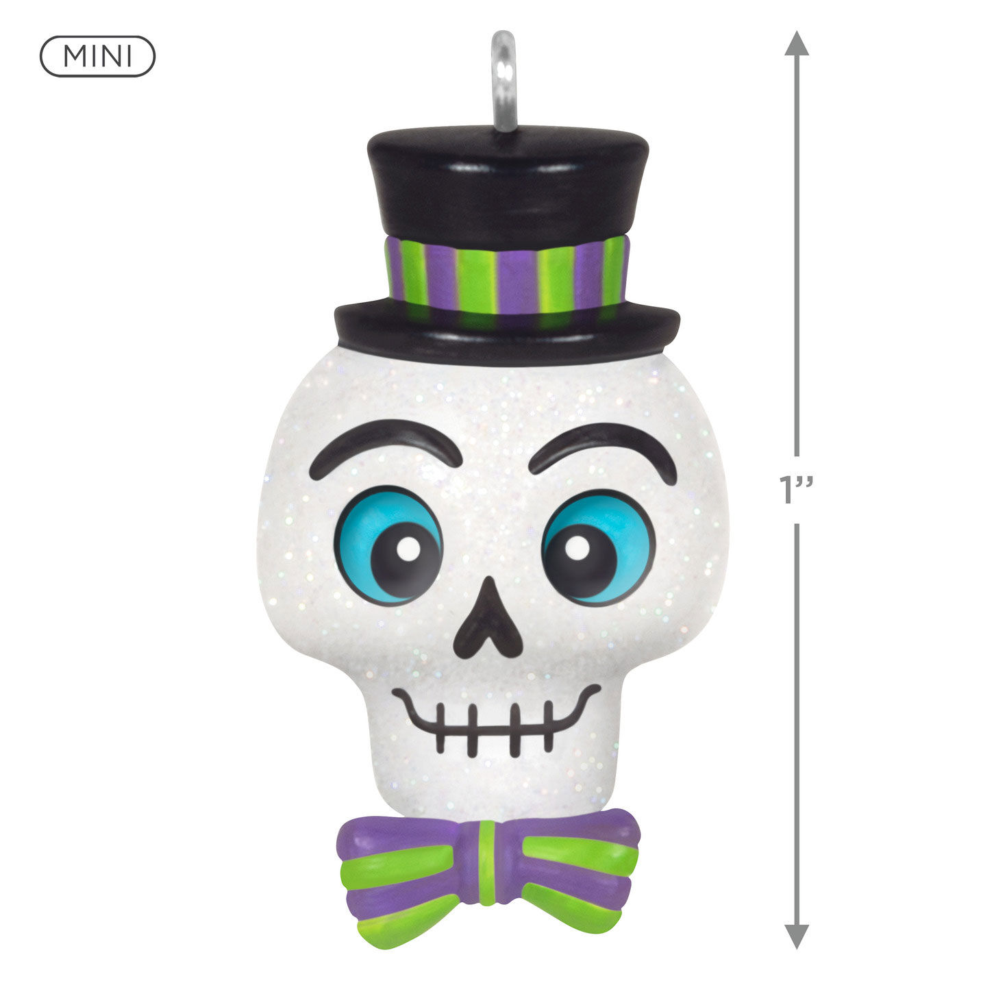 Skull With Purple Green Bow Tie Keepsake Ornament  image number 3