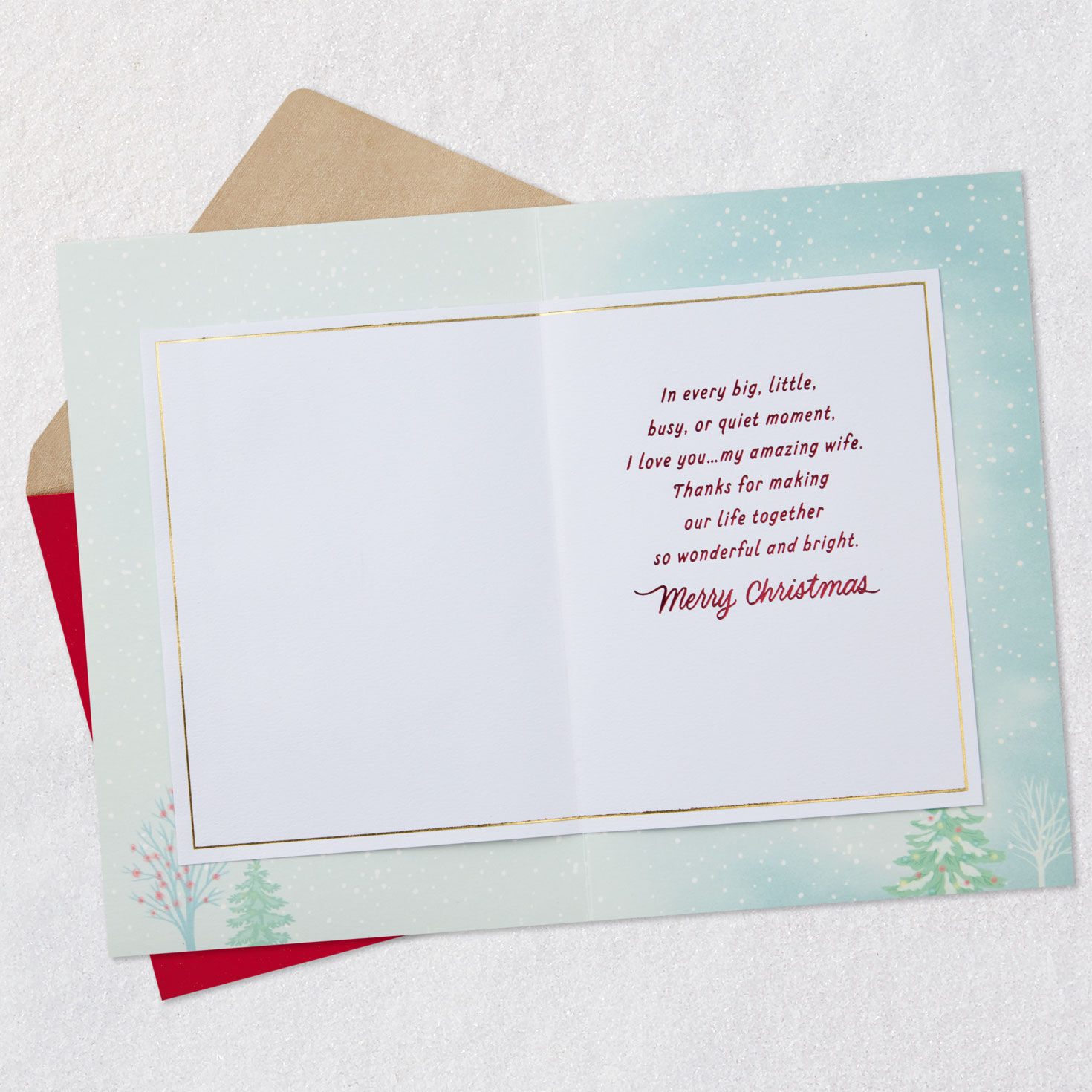 Snow Globe Couple Christmas Card for Wife Open card with envelope image number 3