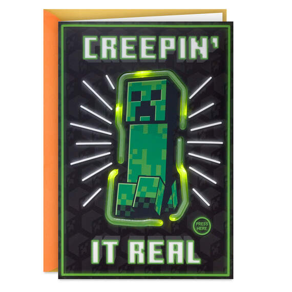 Minecraft Creepin' It Real Musical Birthday Card With Light, , large image number 1