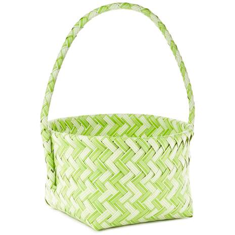 Green and White Woven Easter Basket, , large
