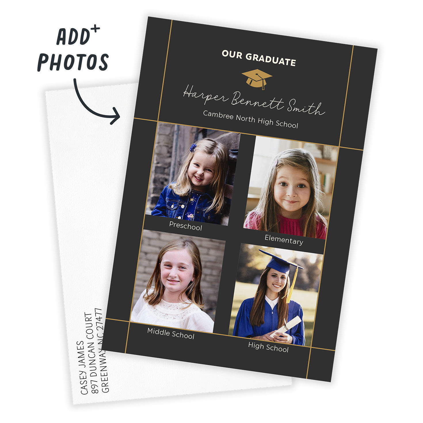 Photo Grid on Gray Personalized Grad Announcement Card Front indicating personalization image number 2