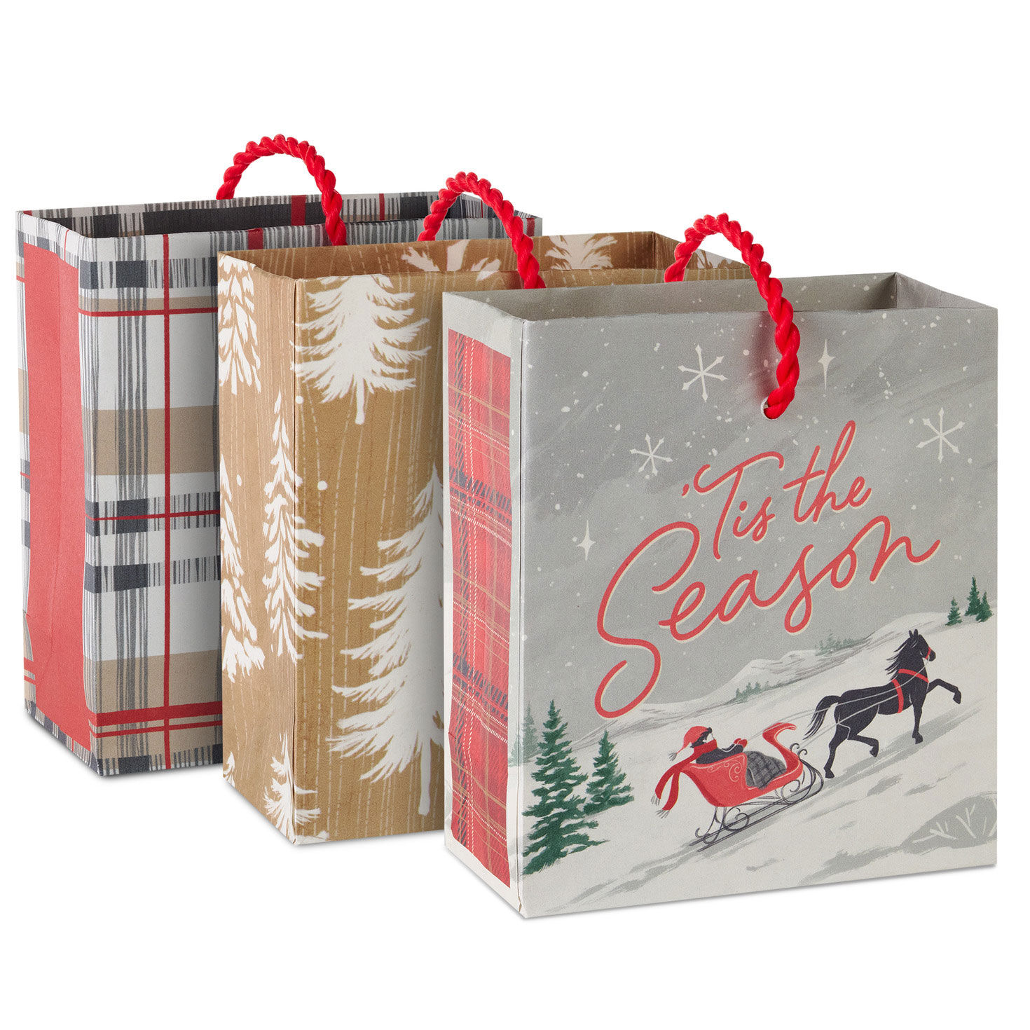 Rustic Winter 3-Pack Assorted Christmas Gift Card Holder Mini Bag Bundle