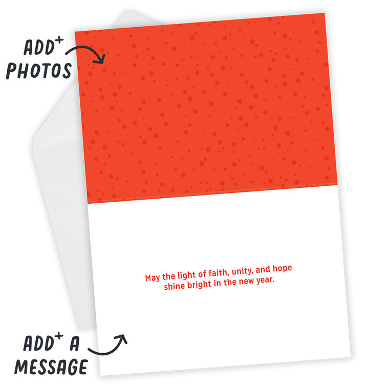 Kinara and Scrapbook Photo Personalized Kwanzaa Card Open Card with Envelope indicating personalization image number 4