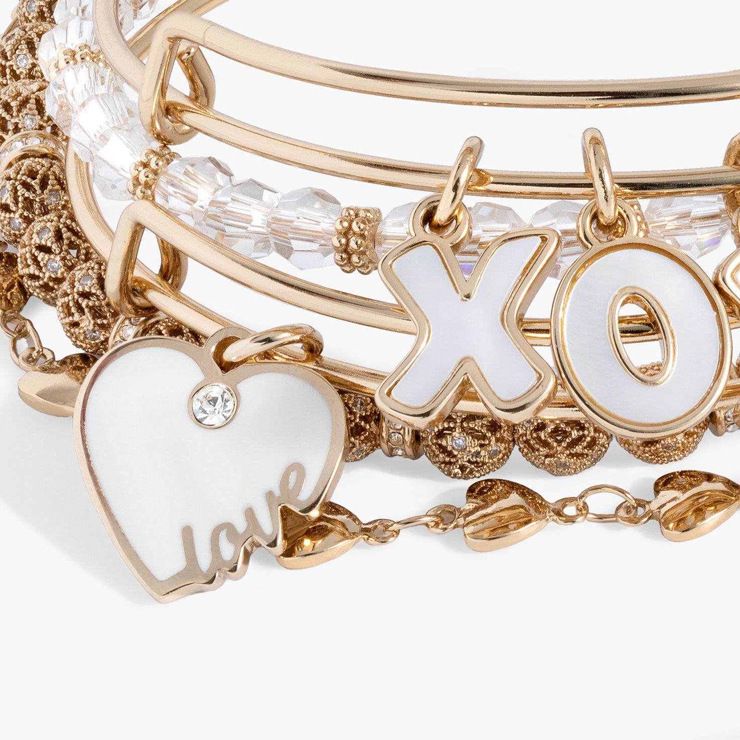 Alex And Ani Love XOXO Bangle Set of 5 upclose view image number 2