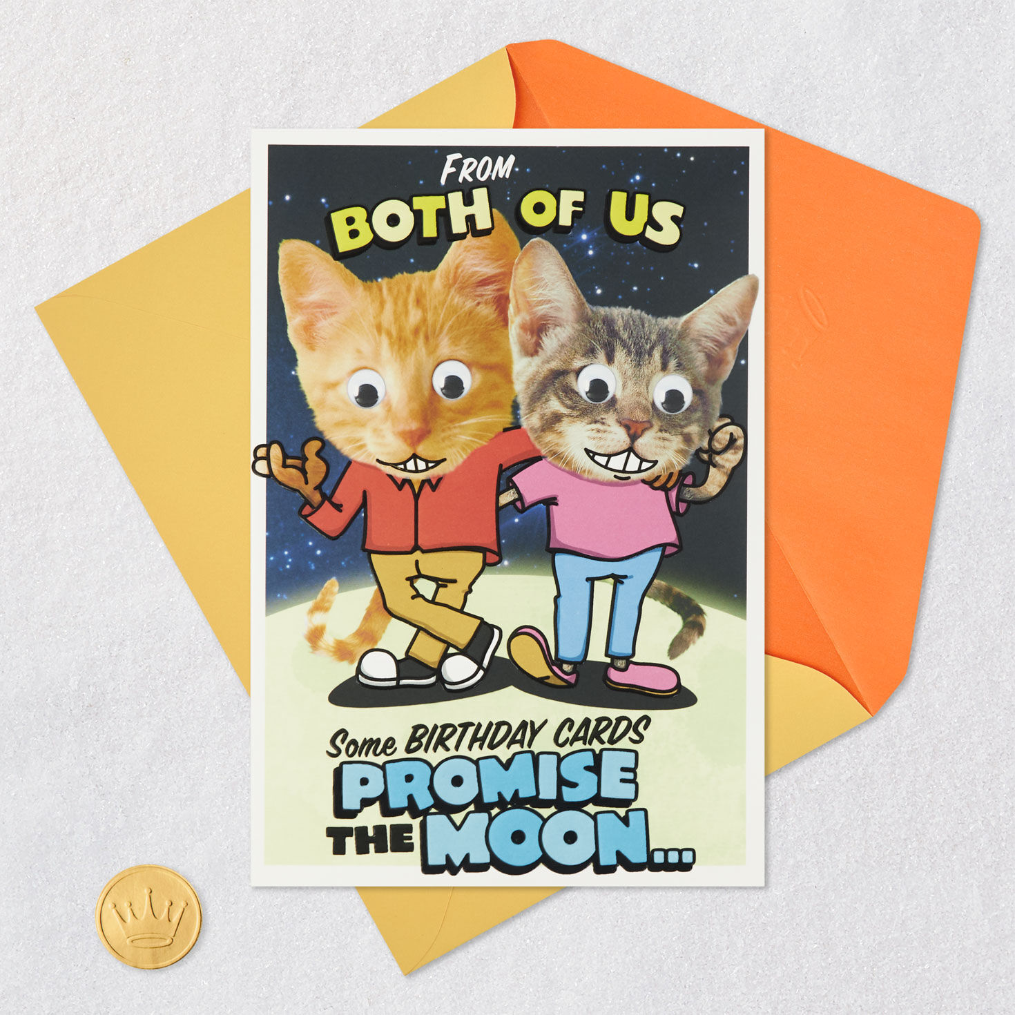 Cats Giving the Moon Crass Funny Birthday Card Card Front with Envelope and Gold Seal image number 5