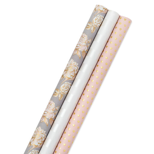 Hallmark All Occasion Wrapping Paper Bundle with Cut Lines on Reverse -  White and Gold (3-Pack: 105 sq. ft. ttl) for Birthdays, Weddings,  Christmas, Hanukkah, Graduations, Engagements, Bridal Showers - Tissue Paper