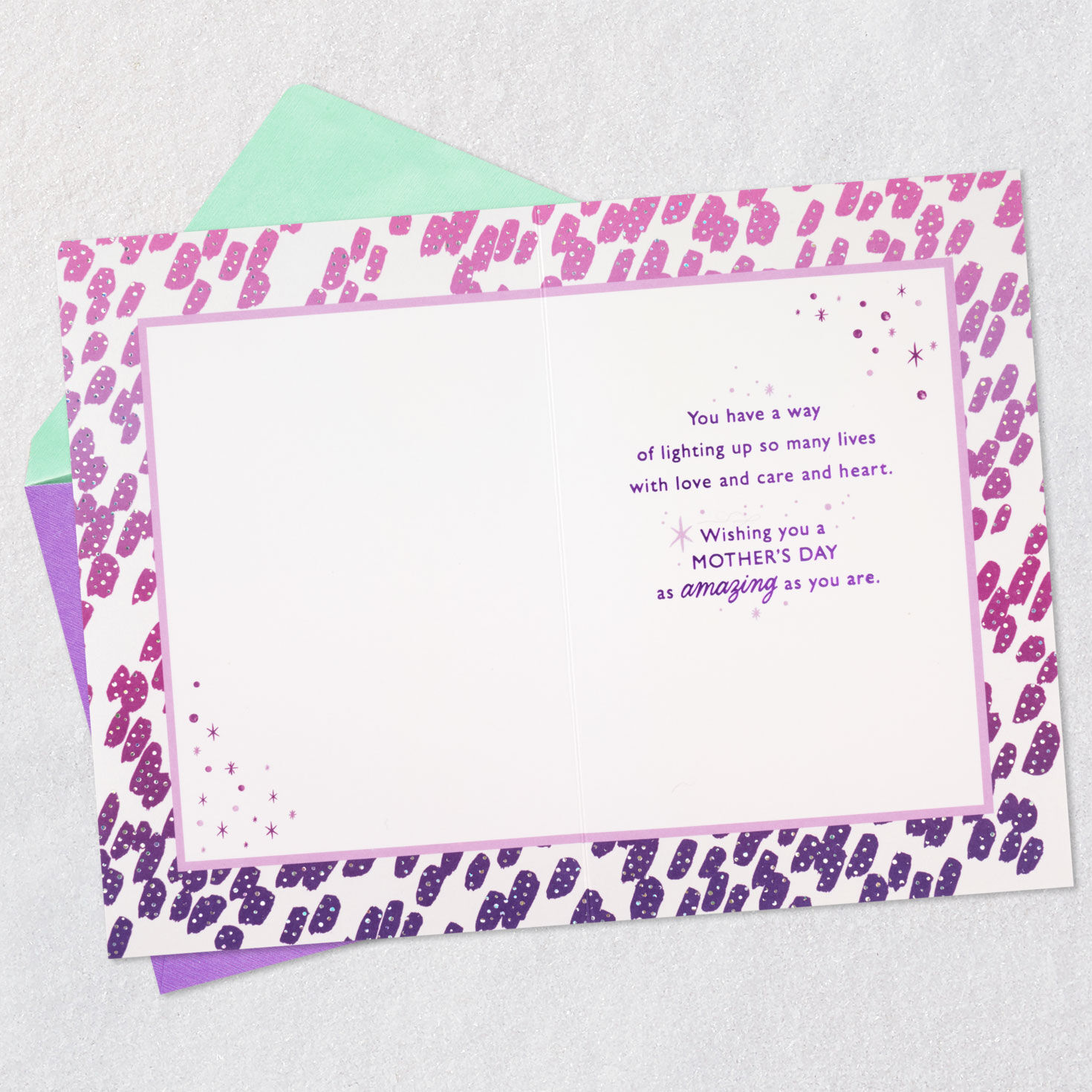 Sparkly Purple Animal Print Mother's Day Card Open card with envelope image number 3
