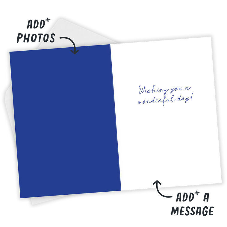 Blue and White Leaves Personalized Birthday Card Open Card with Envelope indicating personalization image number 3