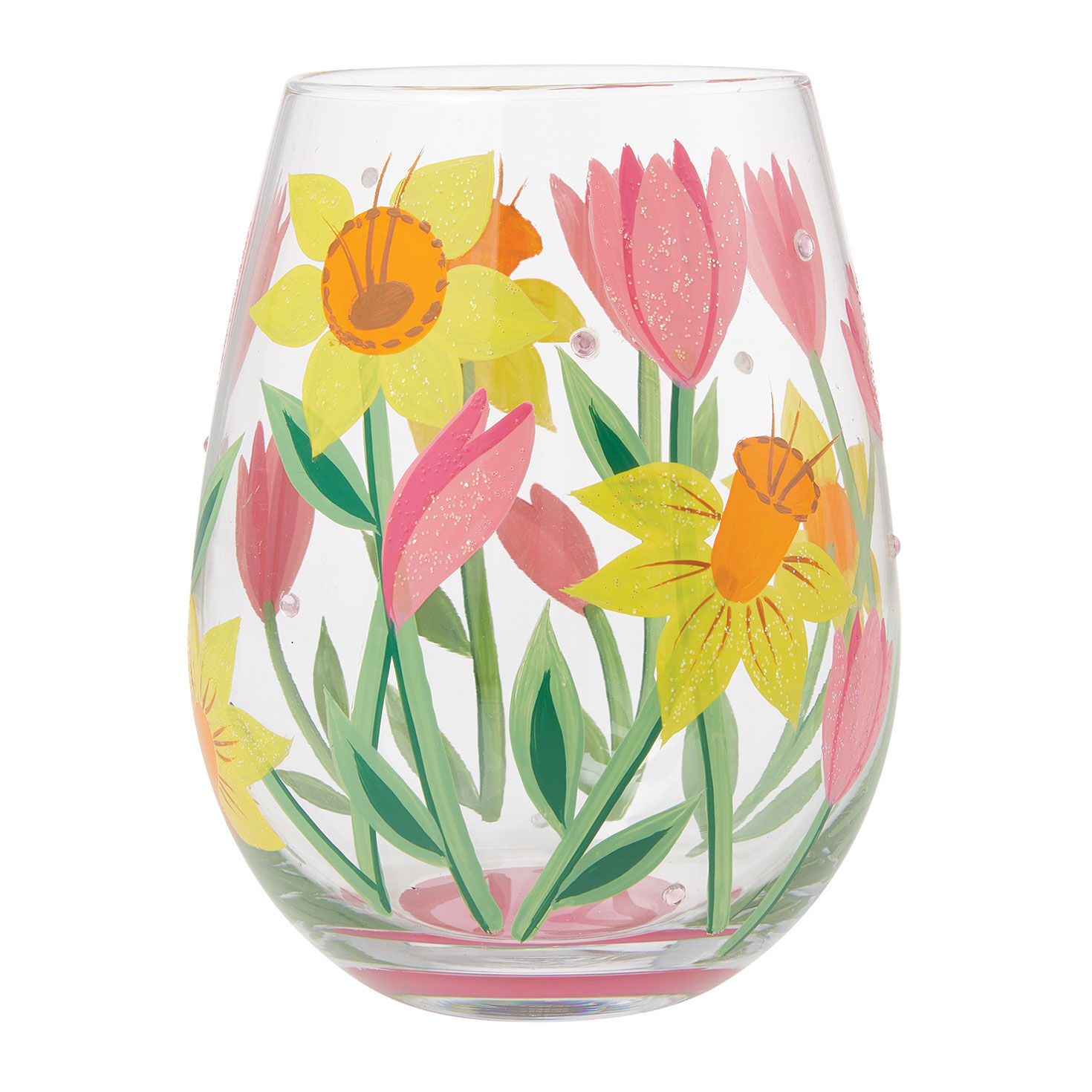 Lolita Spring Blooms Handpainted Stemless Wine Glass, 20 oz.