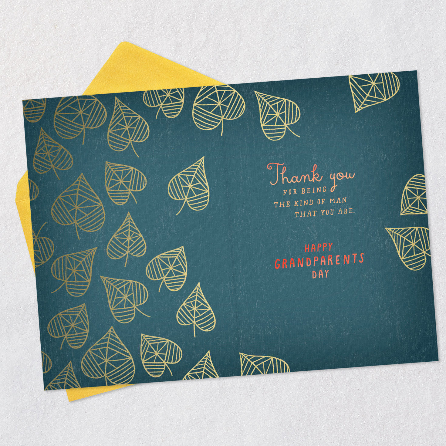 Gold Heart Leaves on Green Grandpa Card Open card with envelope image number 3