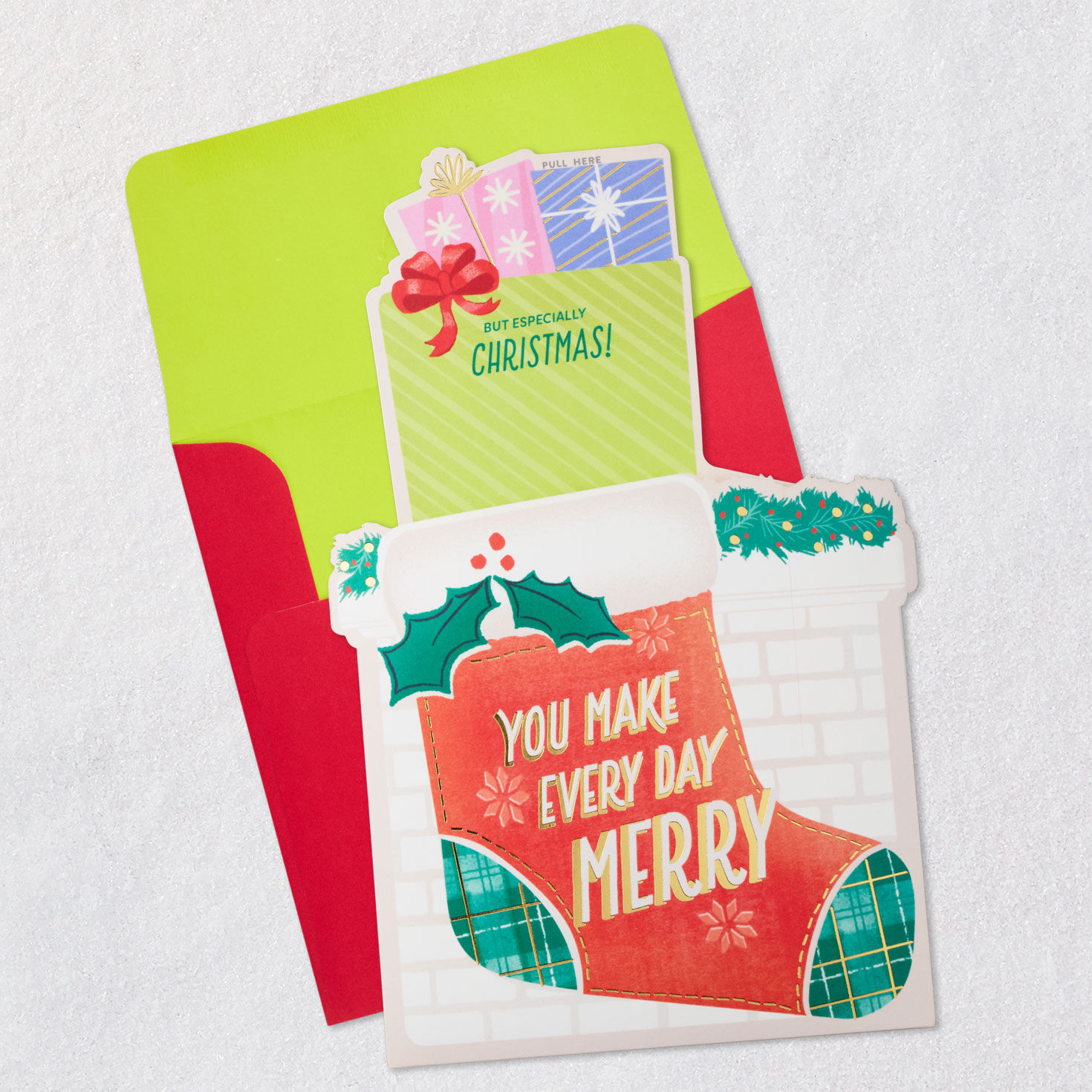 Stocking and Gifts Musical Christmas Card Open card with envelope image number 3