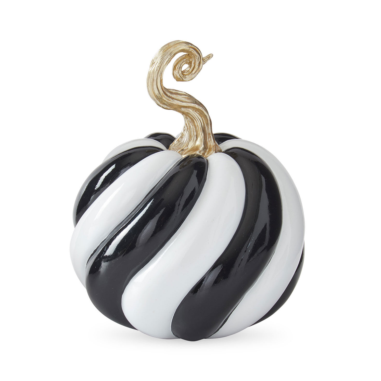 K&K Interiors Black and White Spiral Resin Pumpkin Decoration, 7.75"