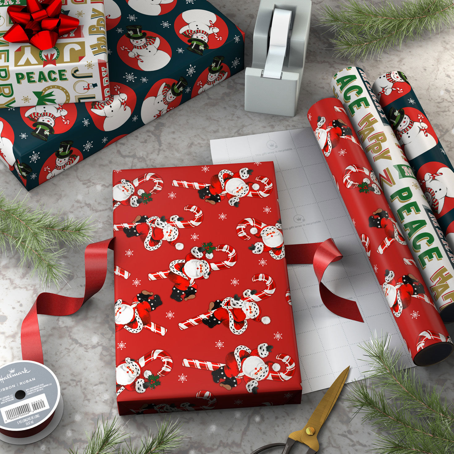 Dancing Santa 3-Pack Mini Xmas Gift Wrap Rolls in use image number 3