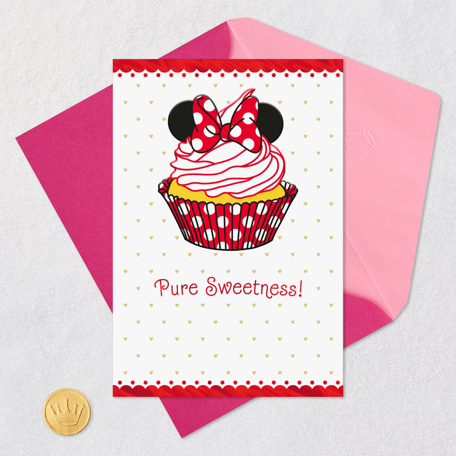 Disney Minnie Mouse Cupcake Girls Birthday Card Card Front with Envelope and Gold Seal image number 5