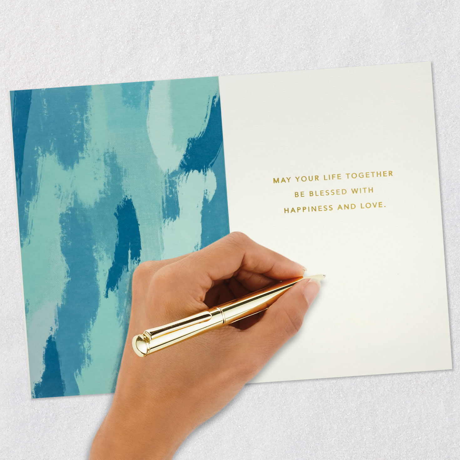 Blue and Gold Lettering Wedding Congrats Card Signing card image number 6