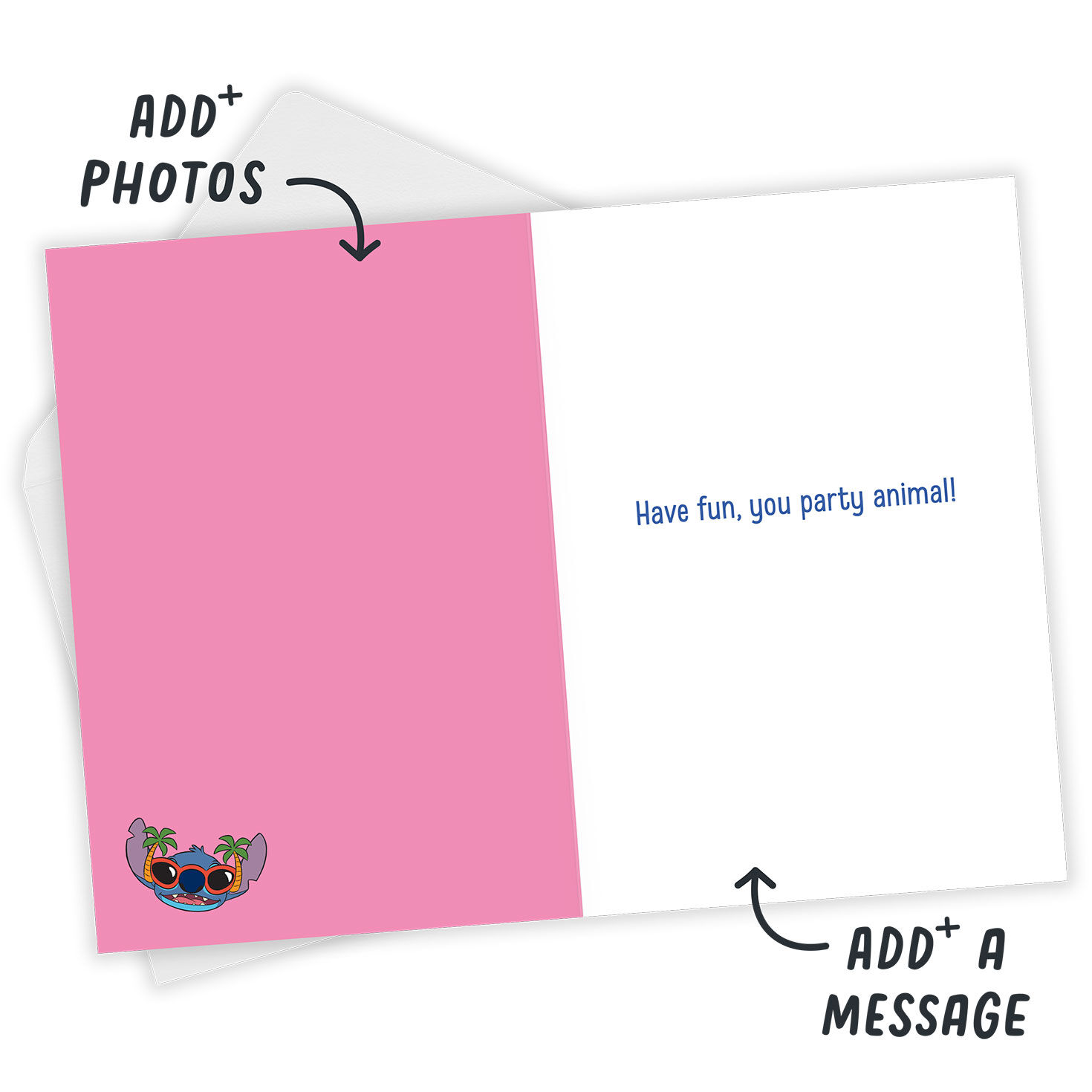 Hawaiian Stitch Personalized Birthday Card Open Card with Envelope indicating personalization image number 3