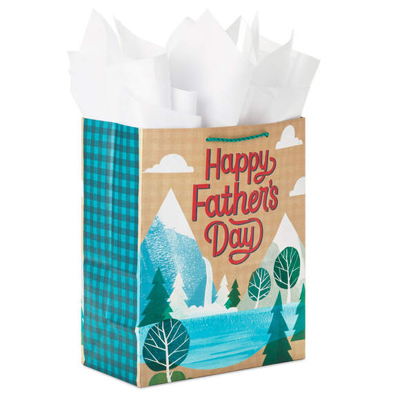 13" Mountain Scene Large Father's Day Gift Bag With Tissue, , large image number 4