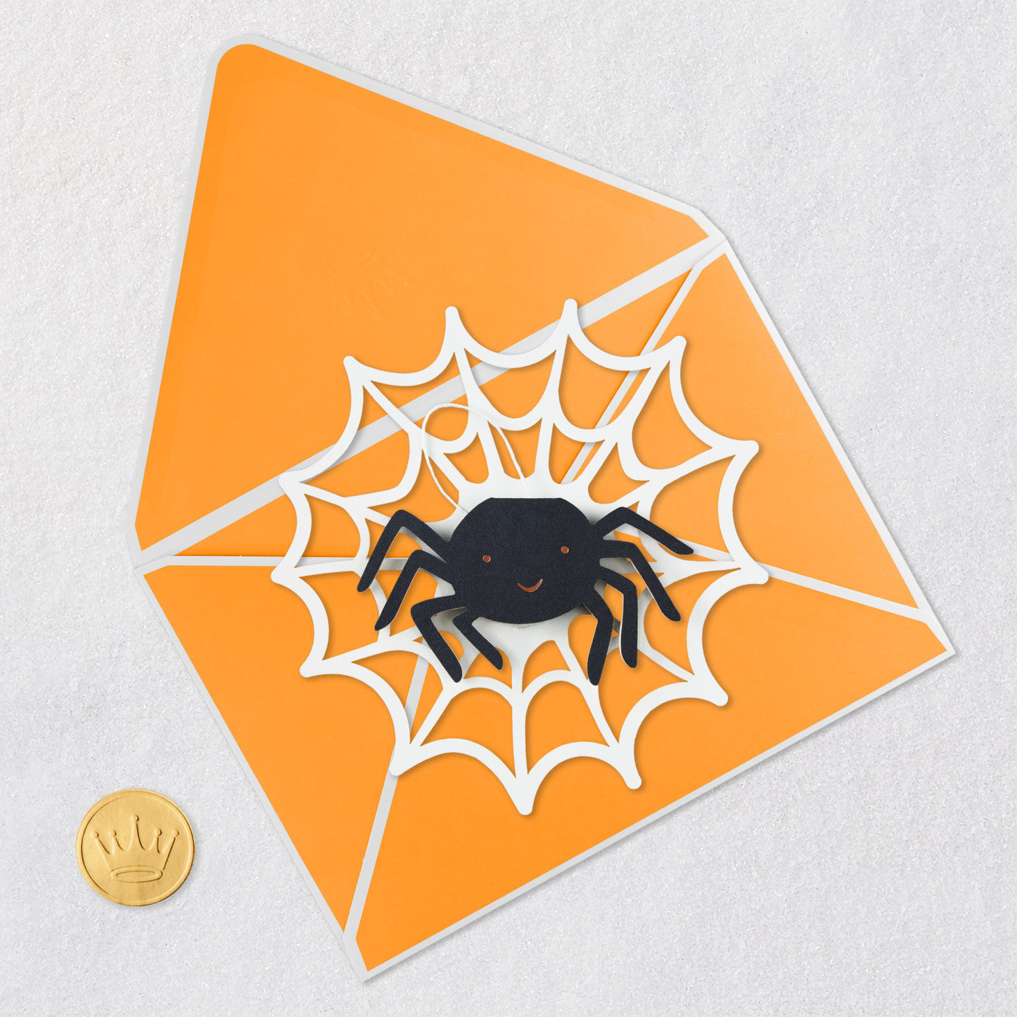 Spider in Web Paper Craft Halloween Card Card Front with Envelope and Gold Seal image number 5