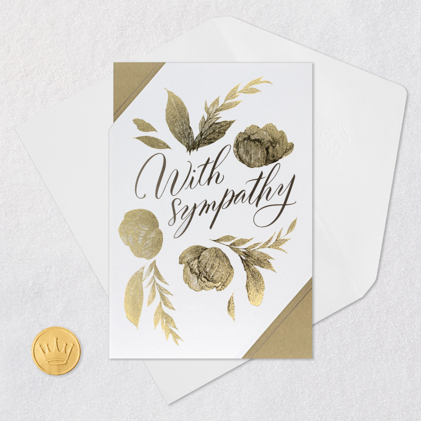 Elegant Gold Flowers Sympathy Card Card Front with Envelope and Gold Seal image number 5