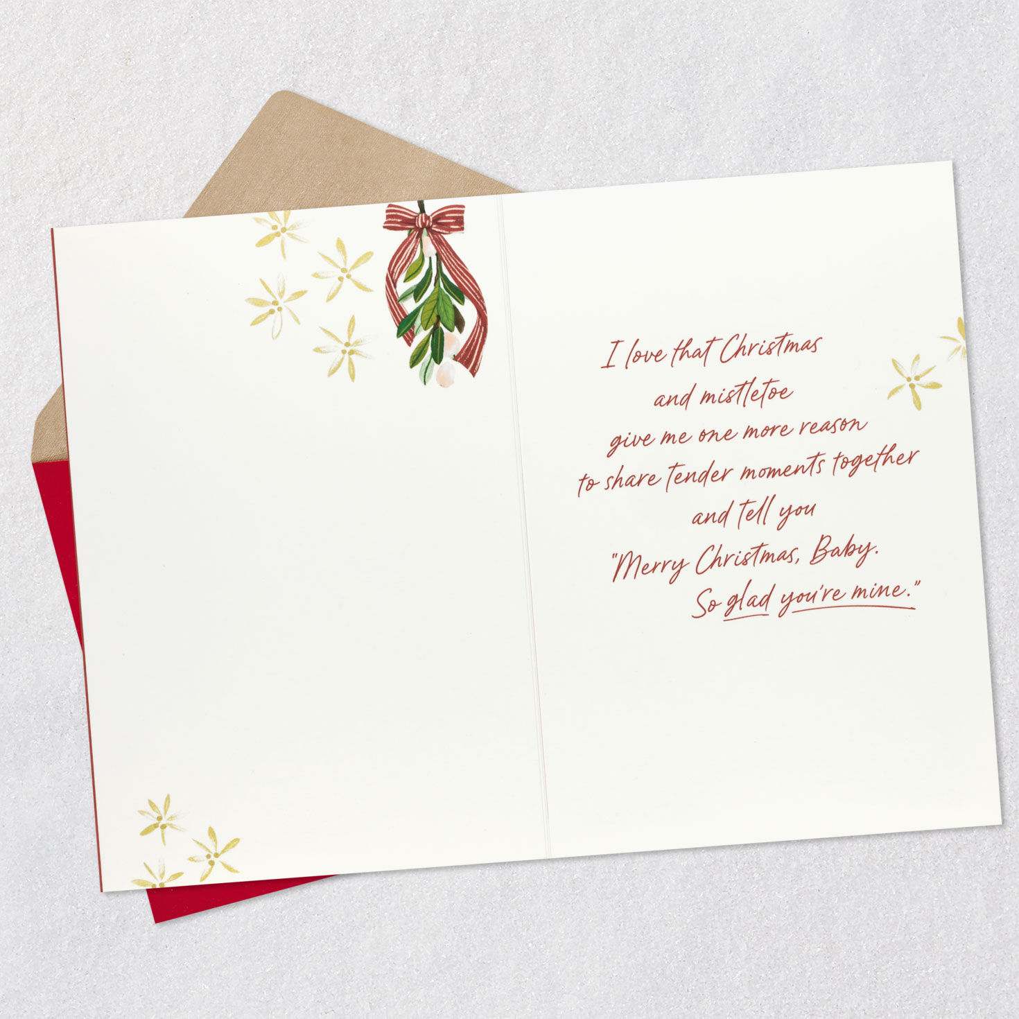 Burgundy Mistletoe Christmas Card for Husband or Wife Open card with envelope image number 3