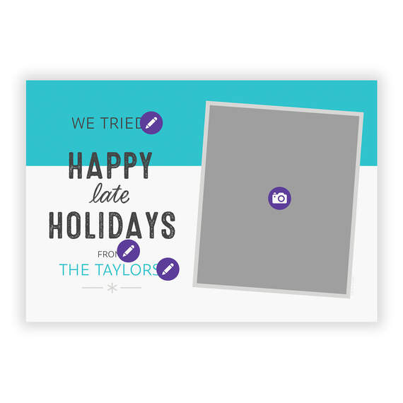 Funny Blue and White Flat Belated Holiday Photo Card, , large image number 5