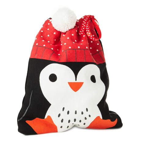 7" Penguin in Hat Small Fabric Gift Bag, , large
