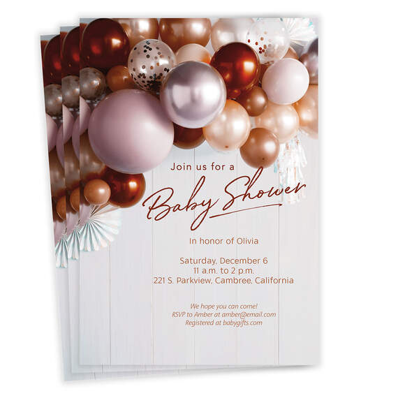 Burgundy Balloons Baby Shower Invitation