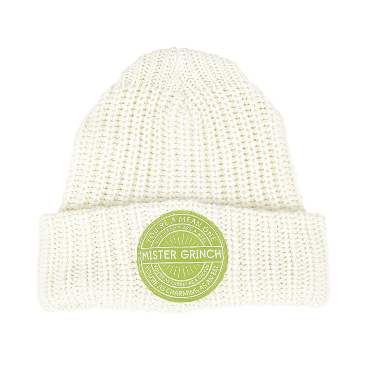 Enesco Cream Beanie Hat With Grinch Badge