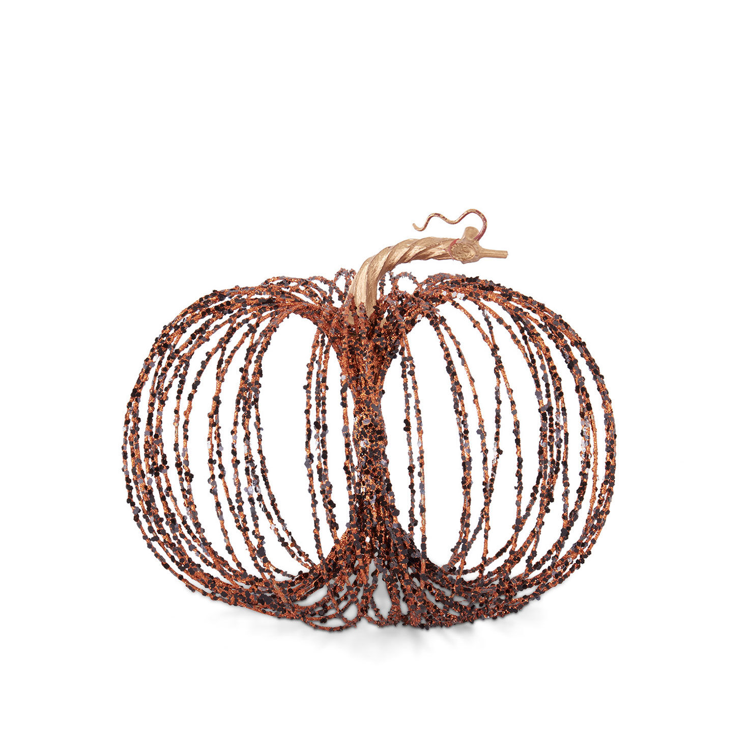 K&K Interiors Orange Wire With Black Glitter Pumpkin Decoration, 7.5"