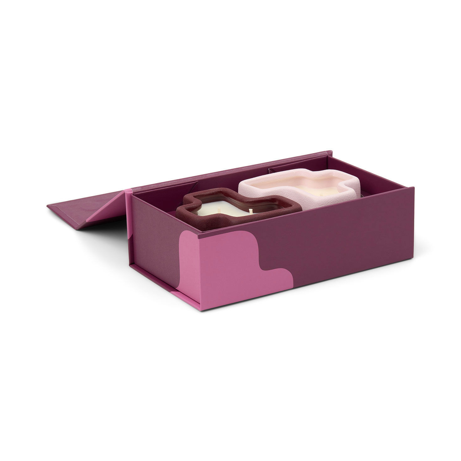 Pink and Burgundy Tetris Shaped Candle Set in packaging image number 3