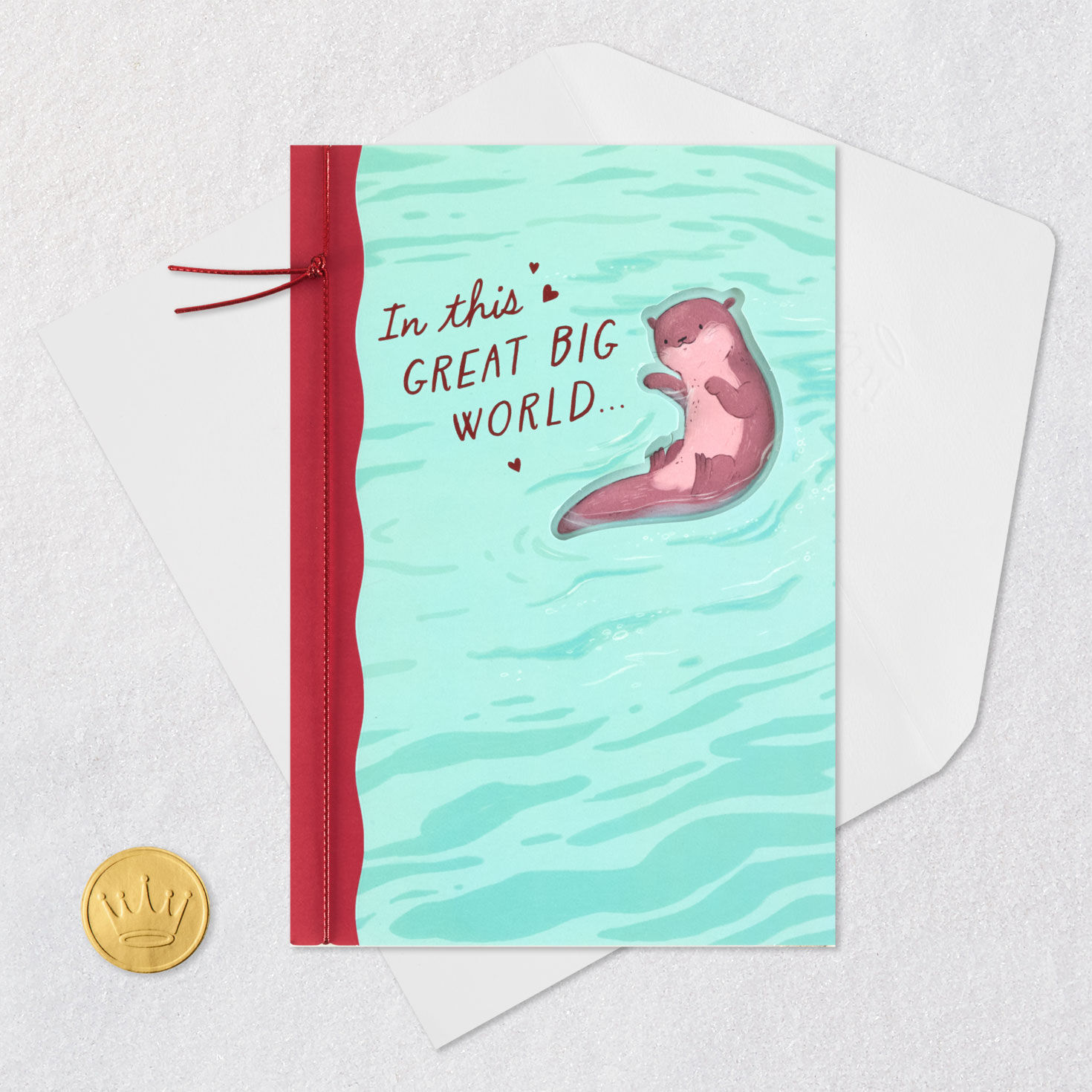 Two Otters on Water Valentine's Day Card Card Front with Envelope and Gold Seal image number 6
