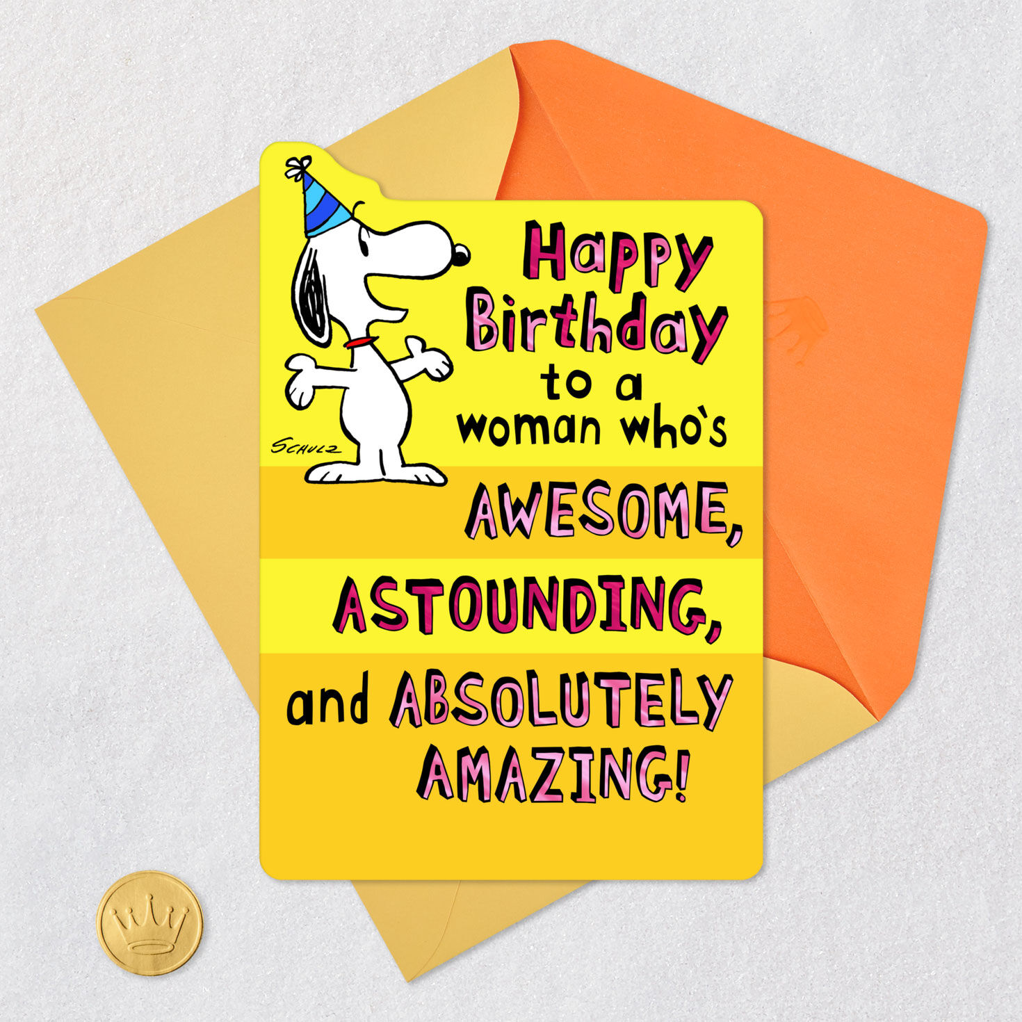 Peanuts Snoopy and Woodstock Birthday Card for Her Card Front with Envelope and Gold Seal image number 7