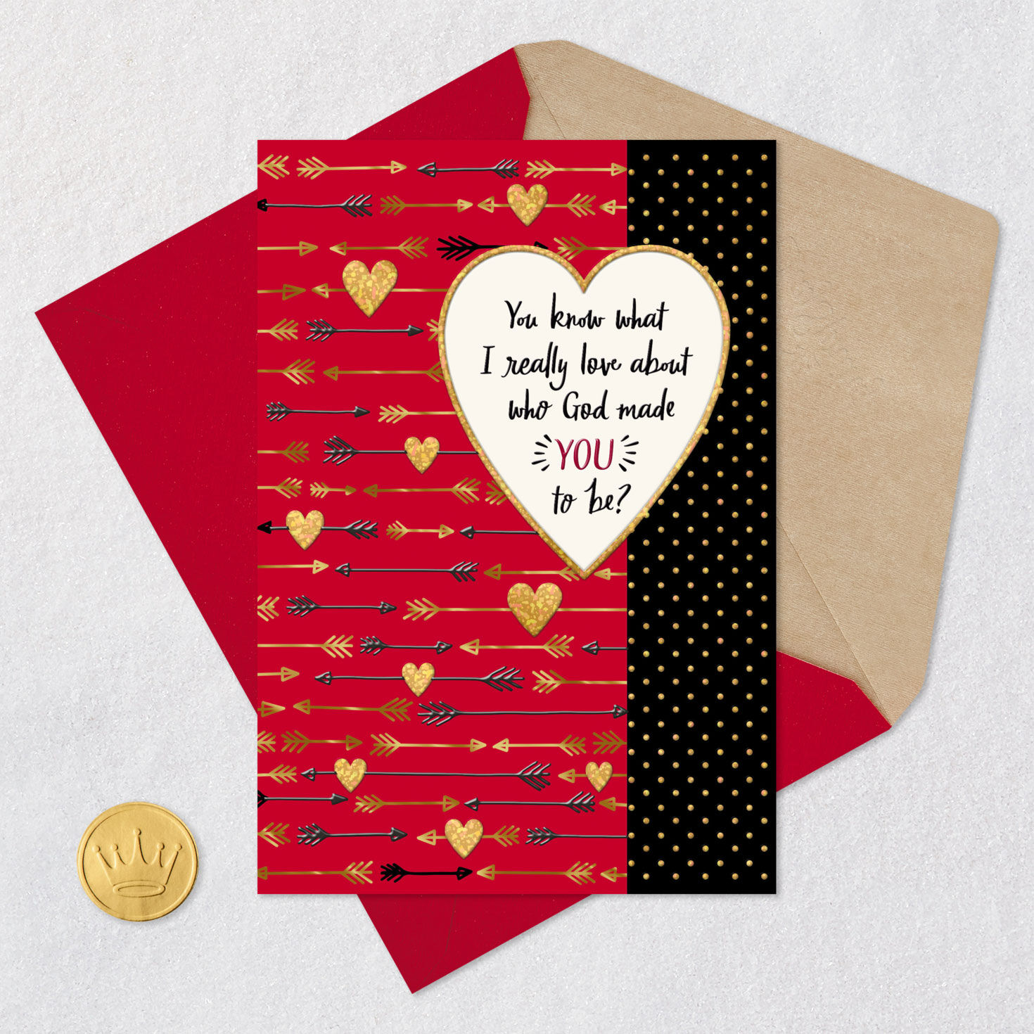 Hearts and Arrows Religious Valentine's Day Card Card Front with Envelope and Gold Seal image number 6