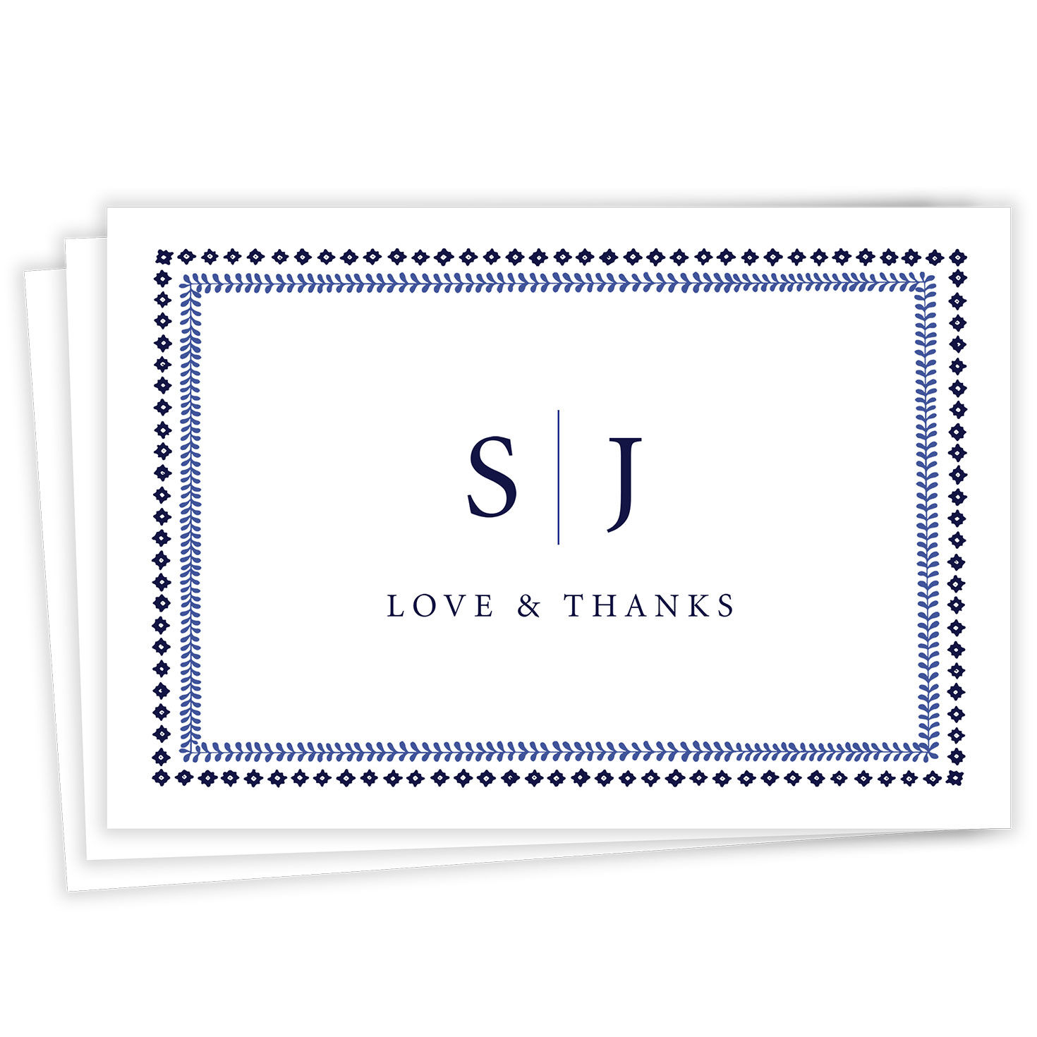 Blue Botanical Border Flat Wedding Thank You Photo Card