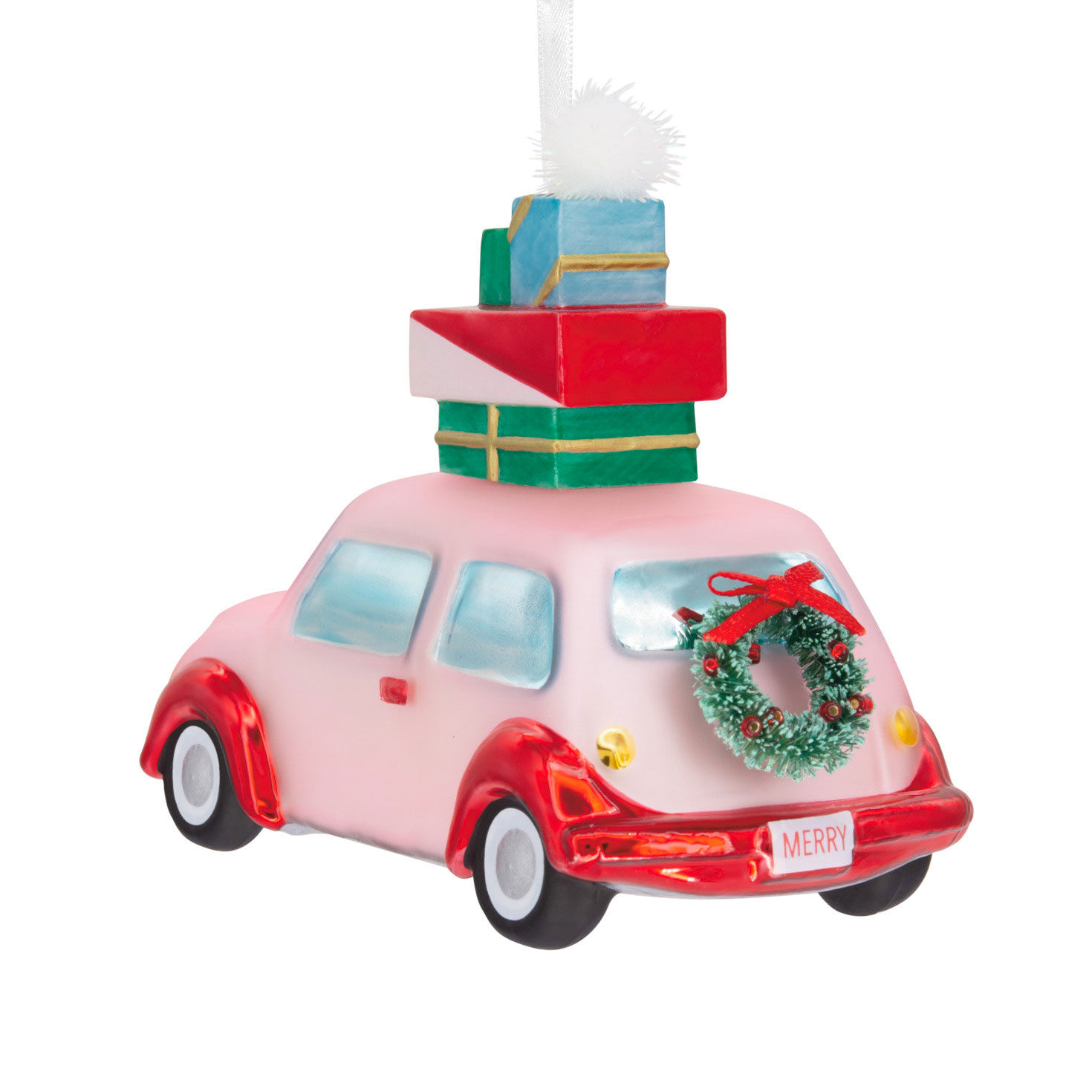 Signature Pink Car With Presents Blown Glass Hallmark Ornament, , large image number 4