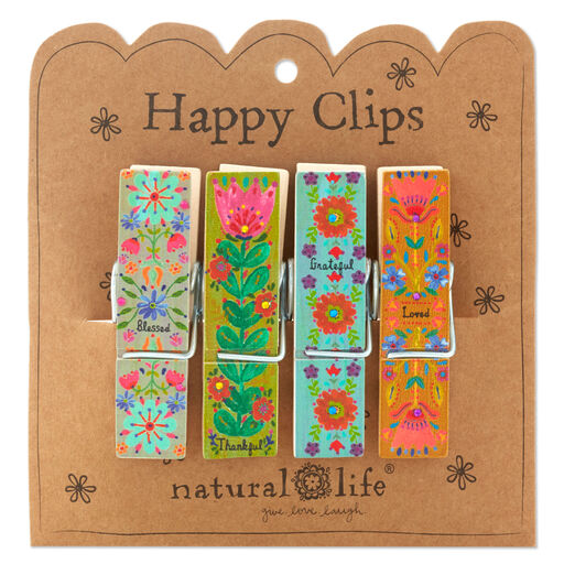 Natural Life Thankful Blessed Floral Happy Clips, Set of 4, 