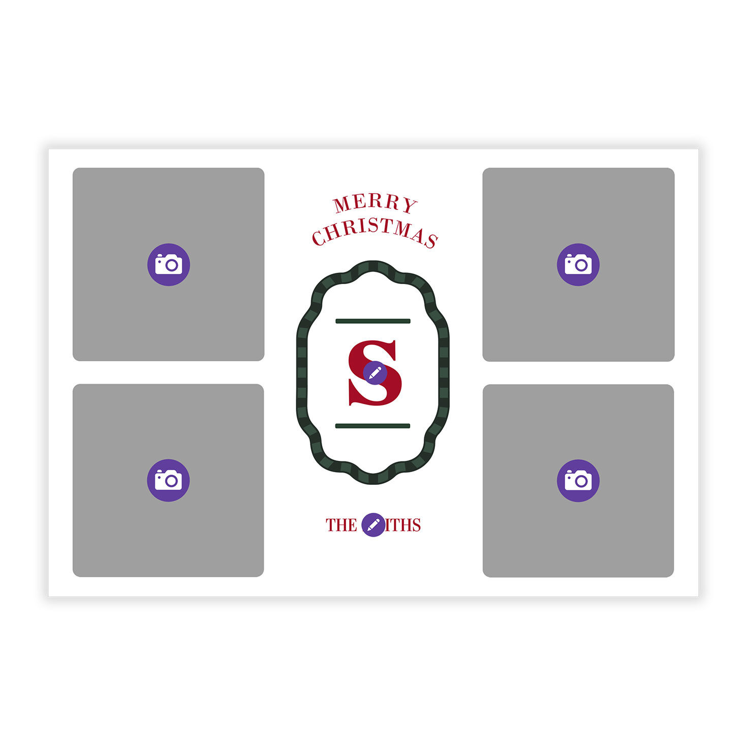 Red Green Monogram Personalized Christmas Photo Card Card Front indicating personalization image number 5