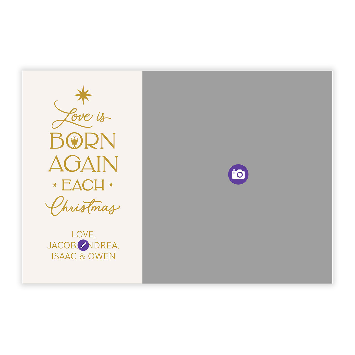 Gold Lettering Personalized Christmas Photo Card Card Front indicating personalization image number 5