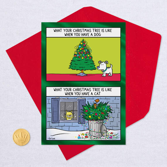 Cat Versus Dog Tree Decorations Funny Christmas Card, , large image number 5